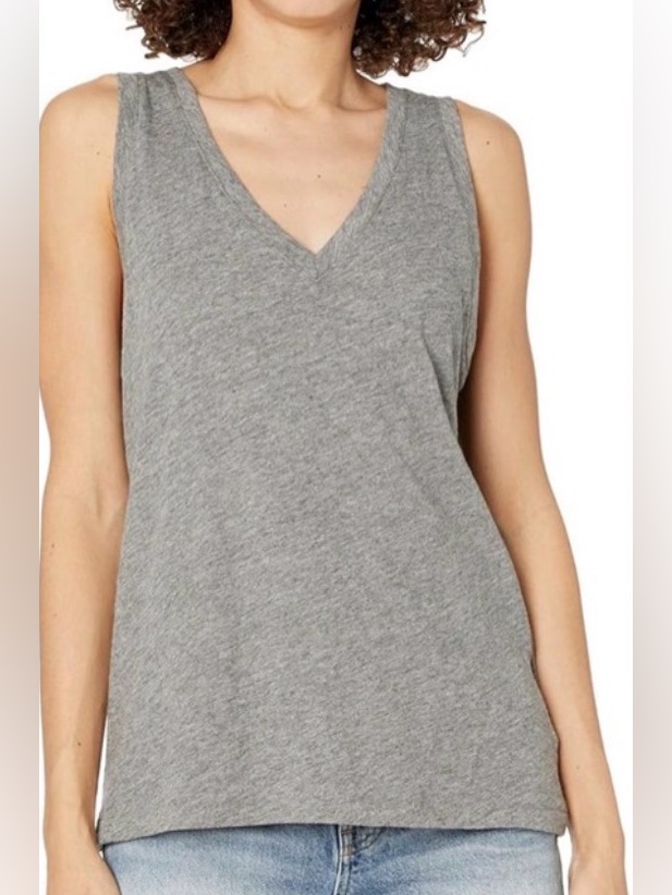 Madewell Whisper Cotton Heather Charcoal Grey V-Neck Pocket Tank Top